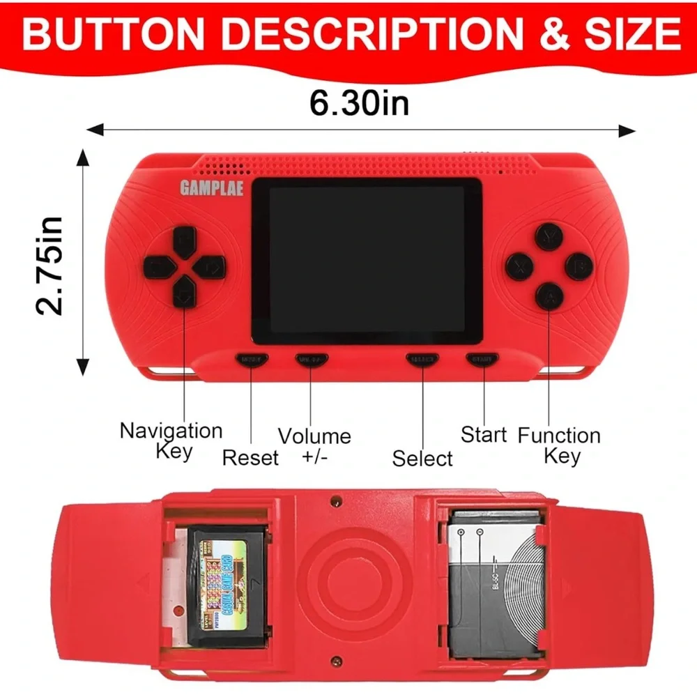Gamplae Red Handheld Gaming Console with Accessories